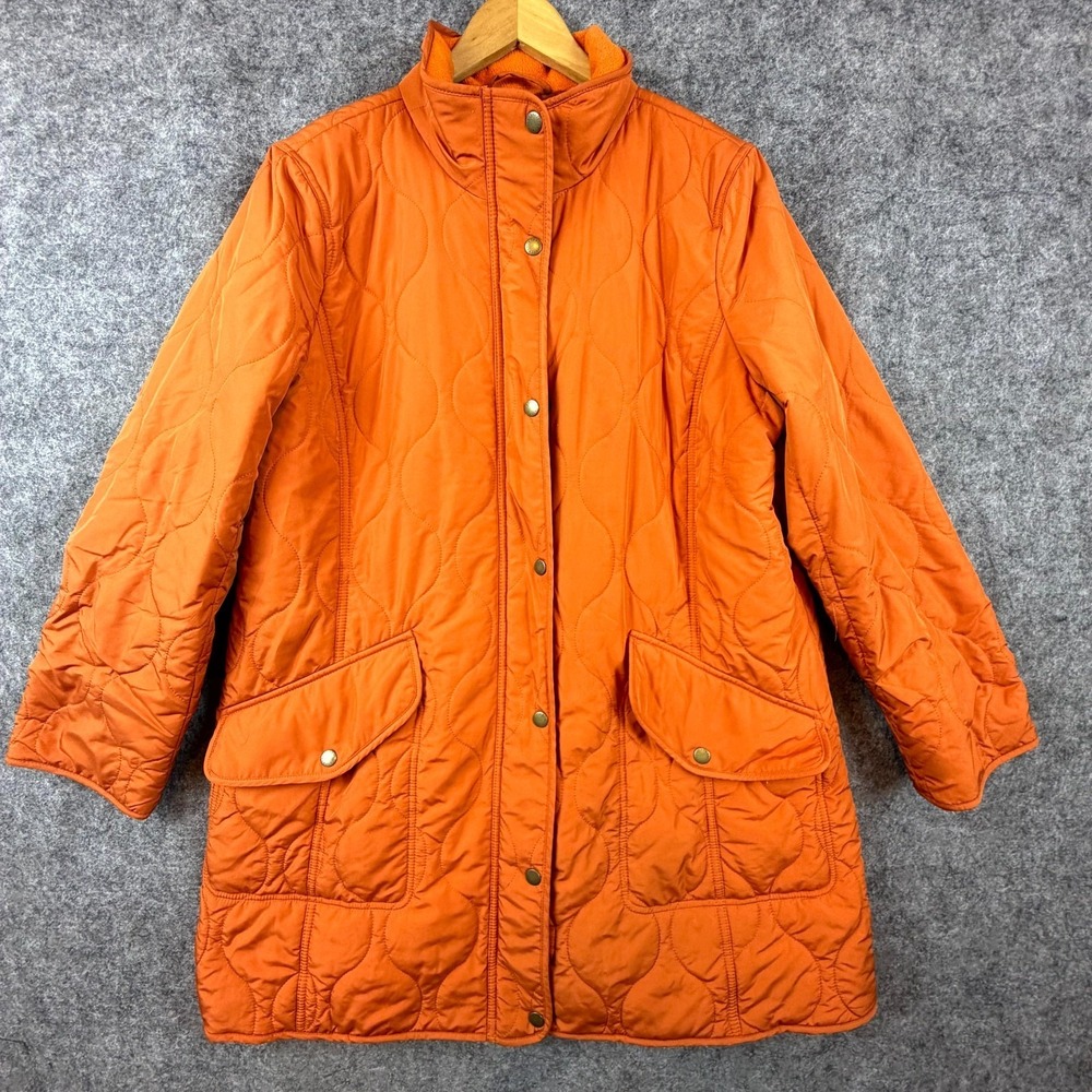 Talbots Quilted Barn Jacket Womens XL Orange Mock Neck Outdoor Winter Full Zip